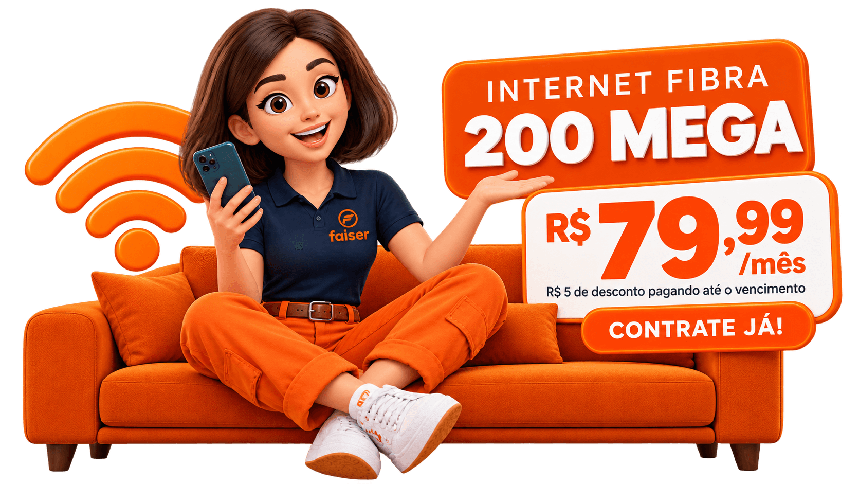 Internet fibra de 200 Mega por R$ 79,99 por mês